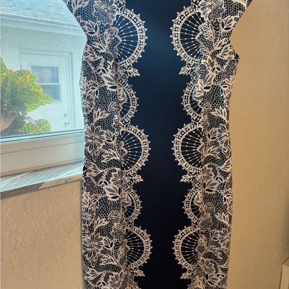 Maggy London Navy and White Lace Midi Dress - Picture 1 of 5